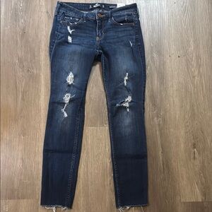 Hollister low rise super skinny haw hem Distressed Blue Jeans
